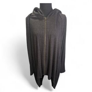 Elegant Black Hooded Boho Lagenlook Cardigan Tunic High Low Size M